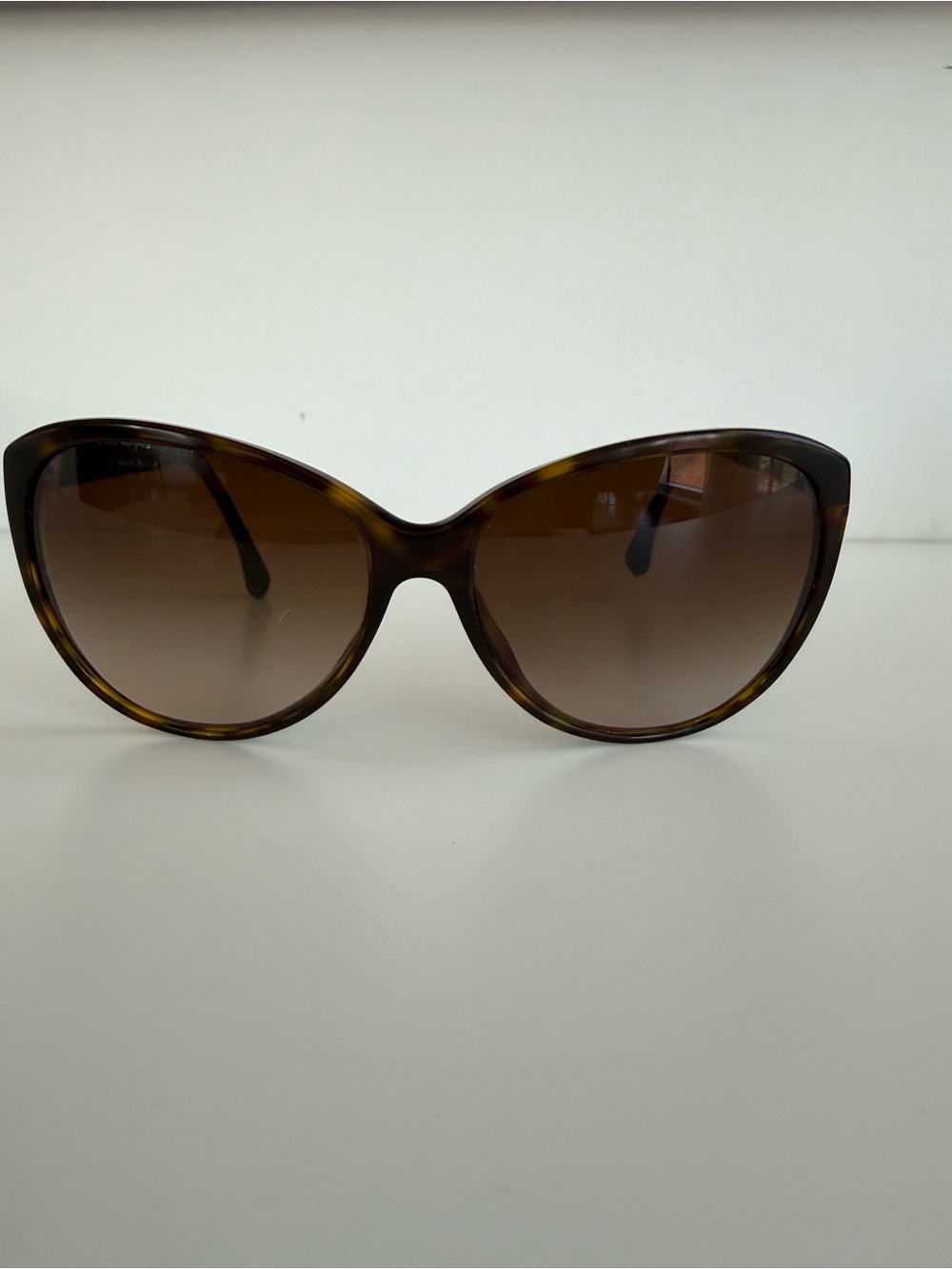 Chanel 5225 Tortoise Cat Eye Sunglasses with Quilted CC Leather Arms — With Case